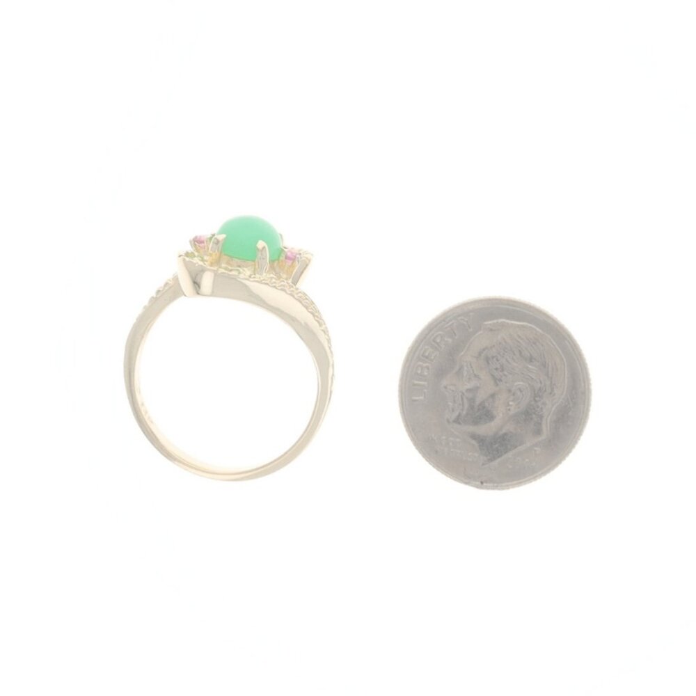 Yellow Gold Chrysoprase & Ruby Bypass Ring - 14k … - image 5